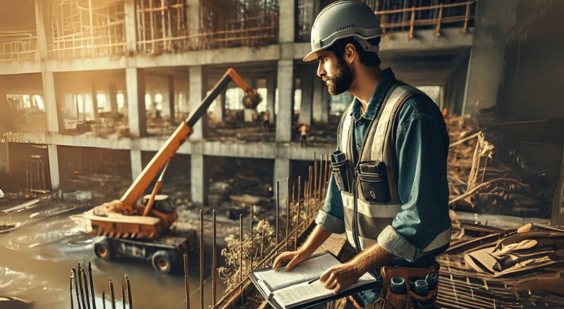 um gestor de obra trabalhando em um canteiro de construção